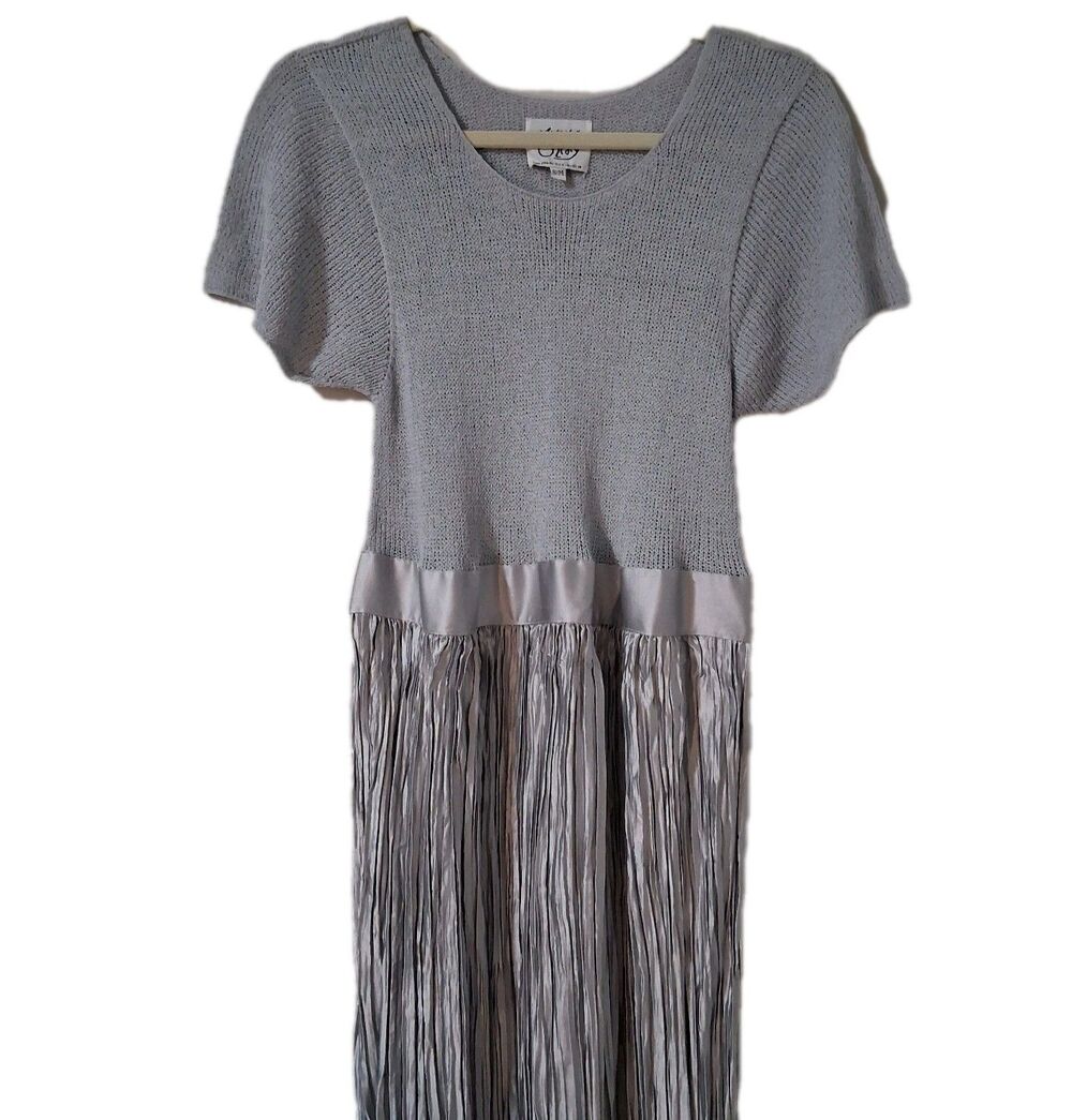 Vintage Silk Blend Margaret O'Leary Knit Bodice Crinkle Skirt Maxi Dress Sz S/M - Picture 3 of 8